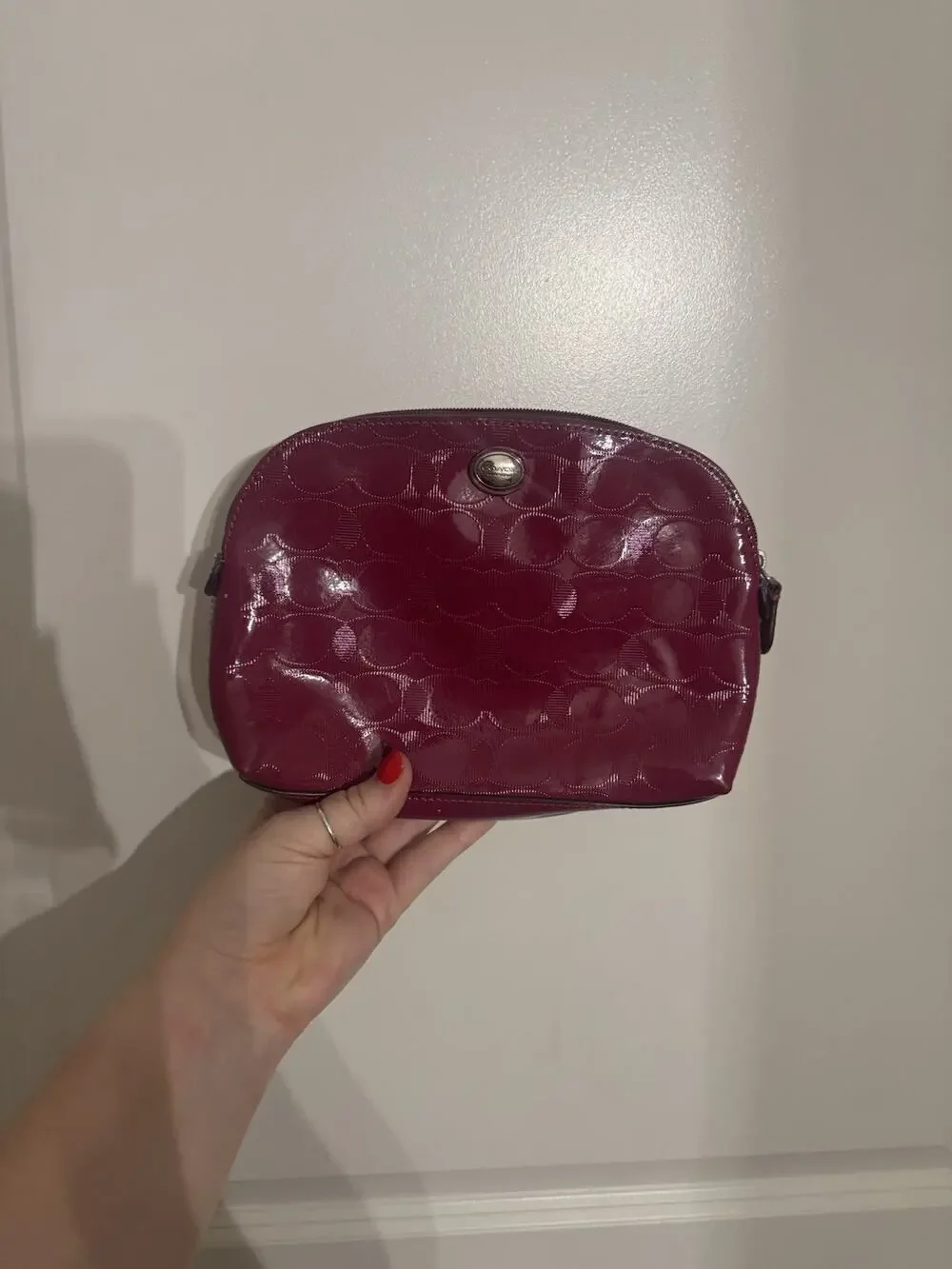 Coach Raspberry Embossed Patent Leather Cosmetic Bag Makeup Bag